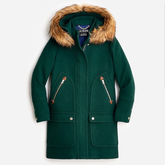 NWT J. Crew Petite Chateau Parka in Italian Wool - Forest Green - Picture 2 of 6